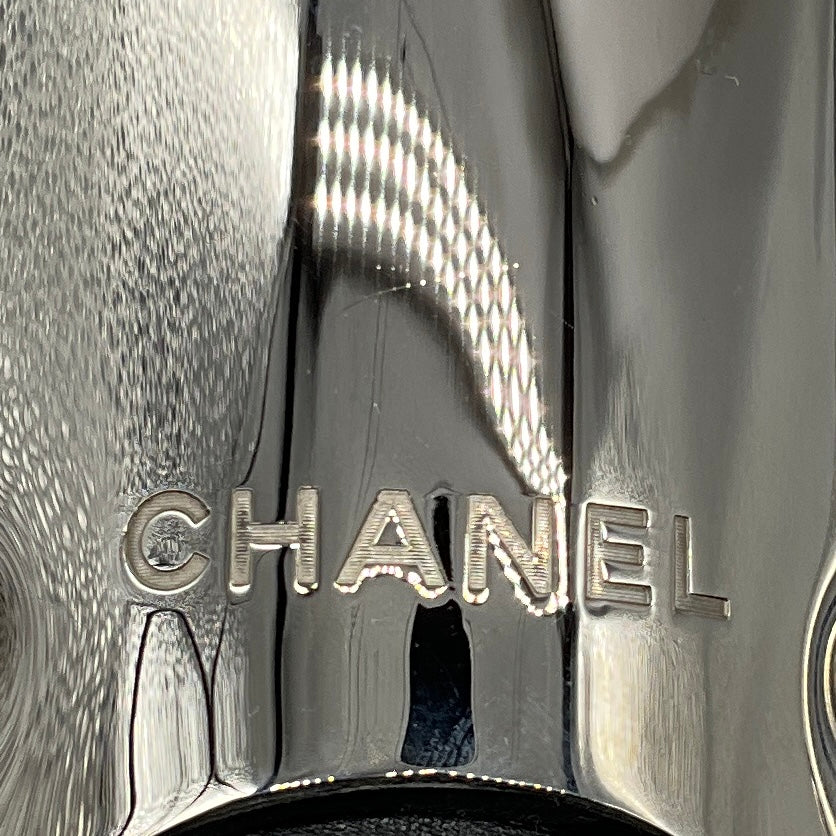 Chanel Black / Silver Metal Plaque Leather Biker Boots