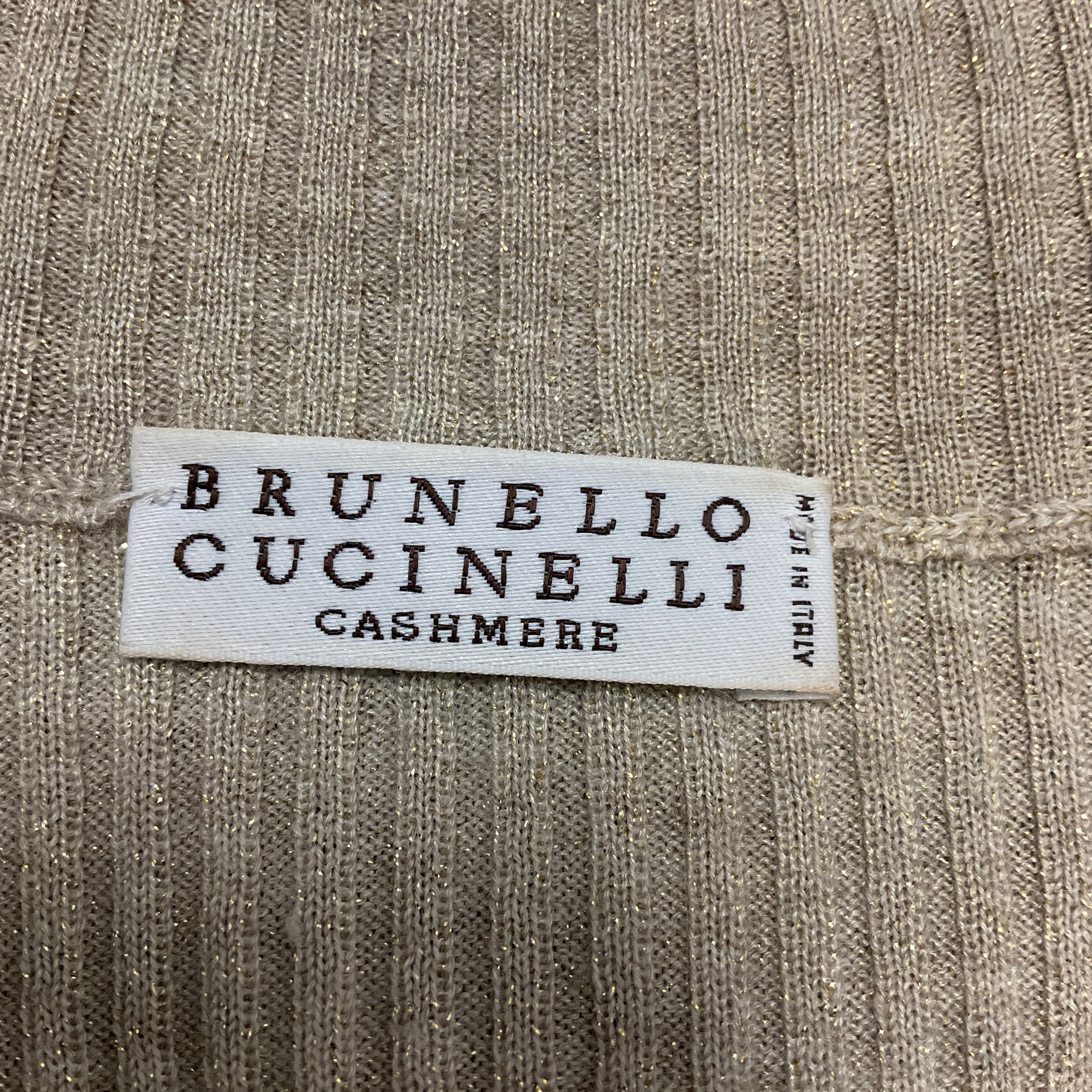 Brunello Cucinelli Beige / Gold Metallic Shimmer Long Sleeved Zipped Top