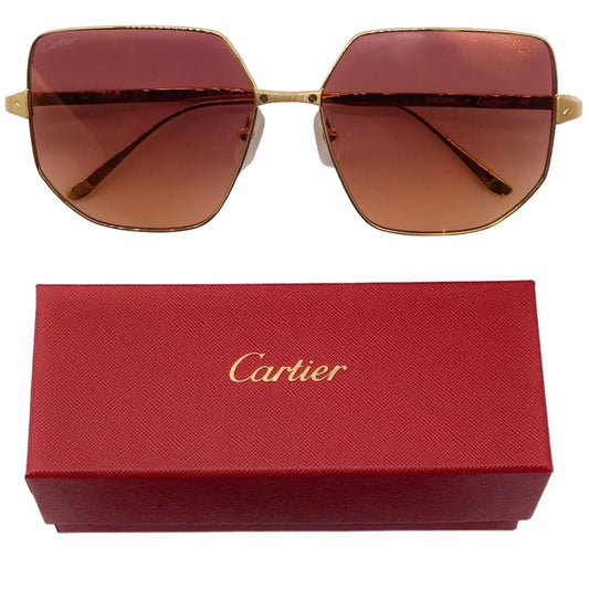 Cartier Pink Square Gradient Lens Shiny Gold Frame Sunglasses