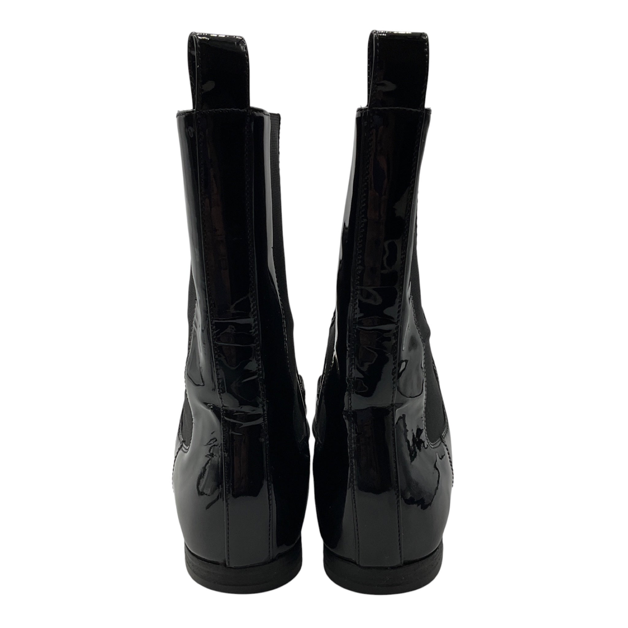 Gucci Black / Gold Horsebit Detail Patent Leather Pull On Ankle Boots