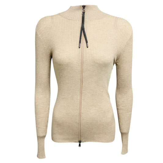 Brunello Cucinelli Beige / Gold Metallic Shimmer Long Sleeved Zipped Top
