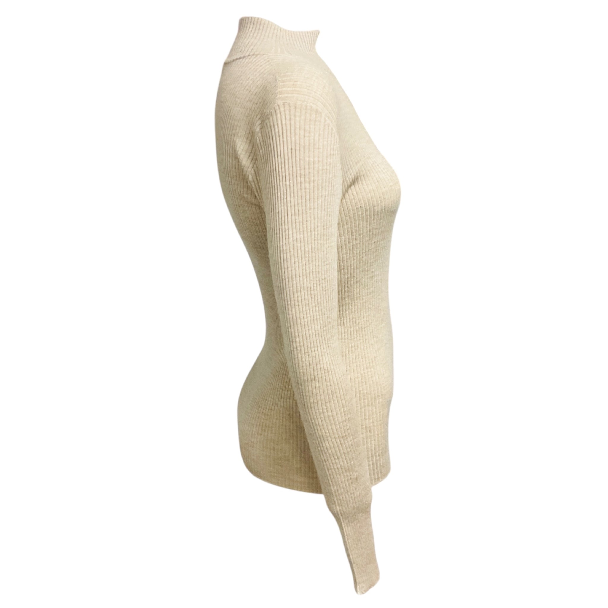 Brunello Cucinelli Beige / Gold Metallic Shimmer Long Sleeved Zipped Top