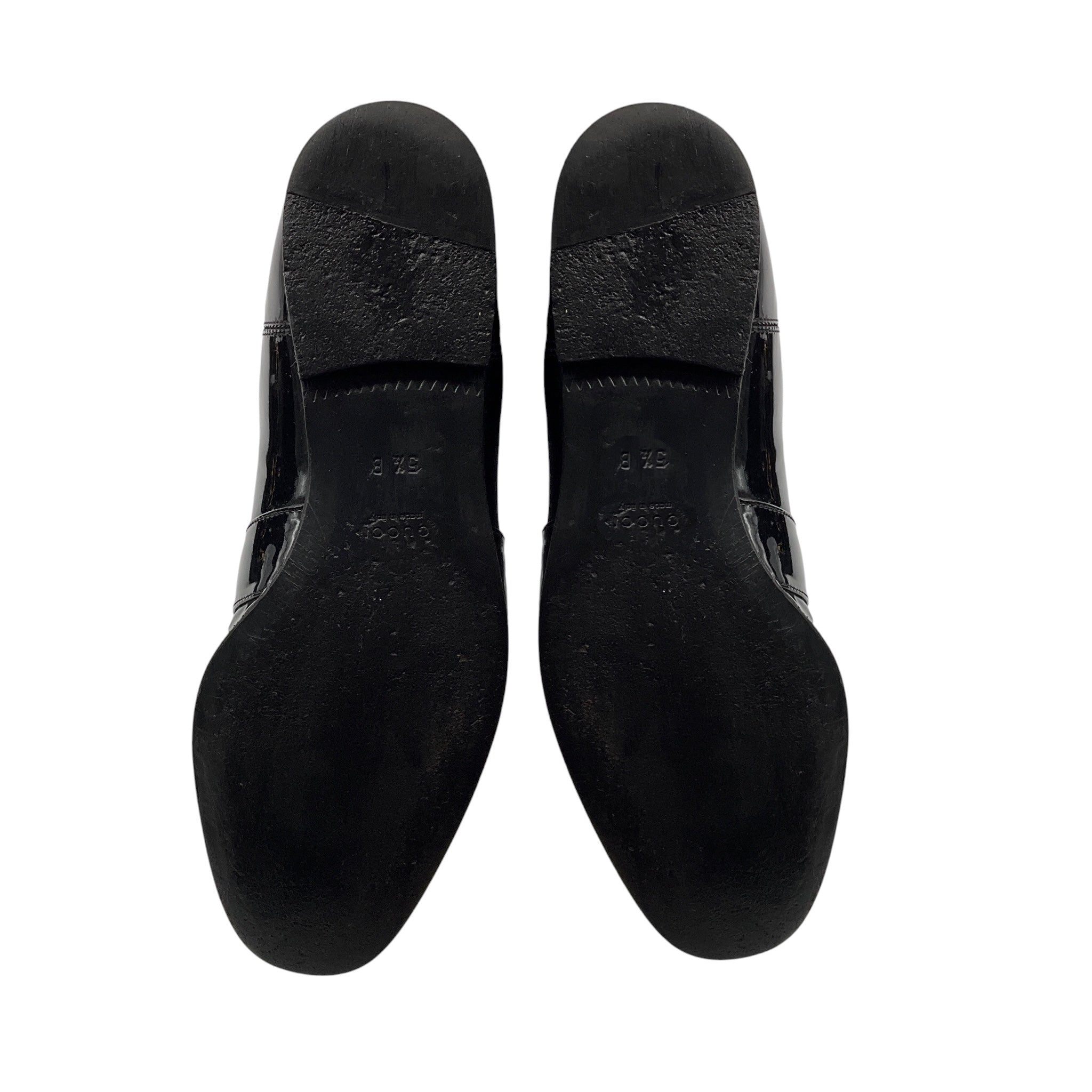 Gucci Black / Gold Horsebit Detail Patent Leather Pull On Ankle Boots