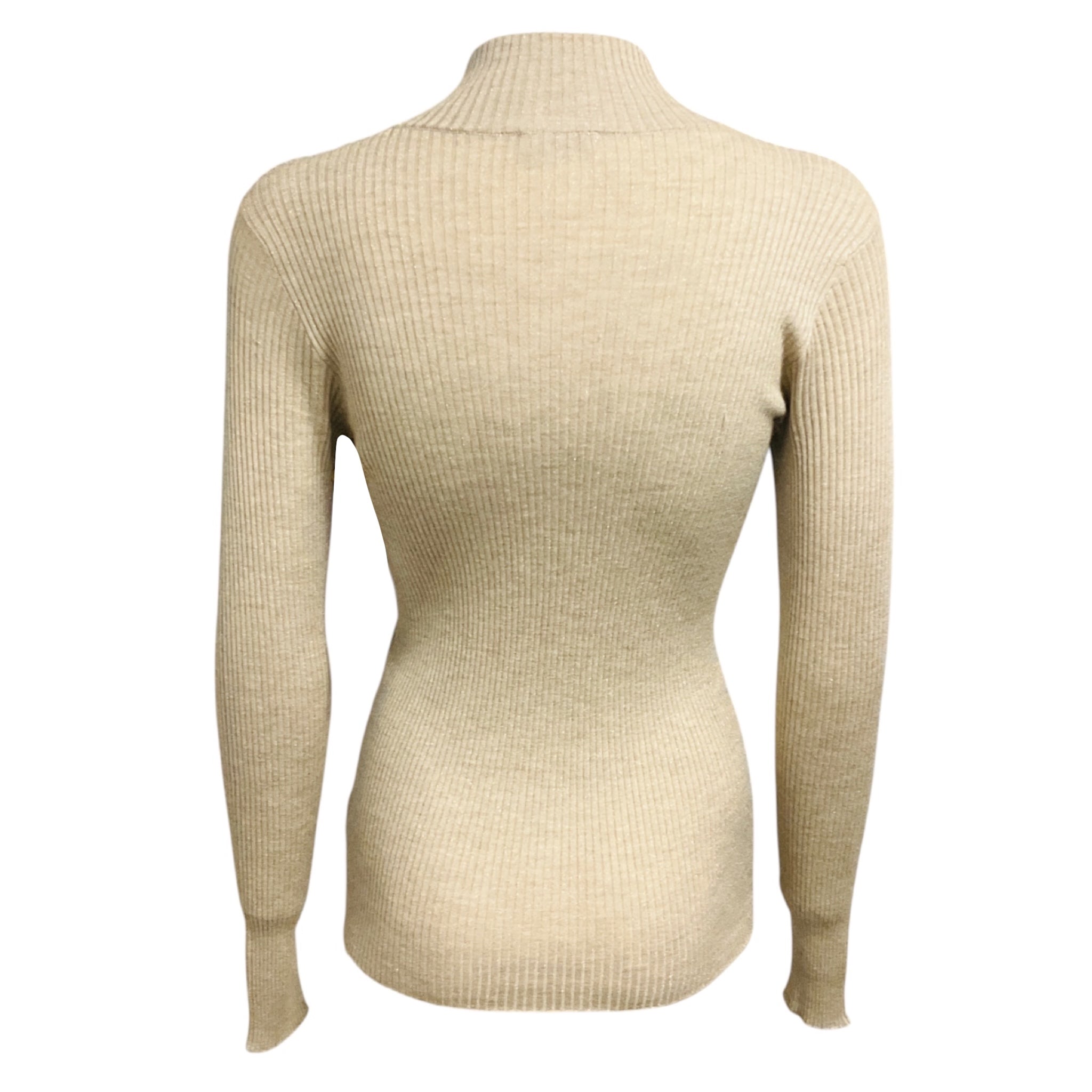 Brunello Cucinelli Beige / Gold Metallic Shimmer Long Sleeved Zipped Top