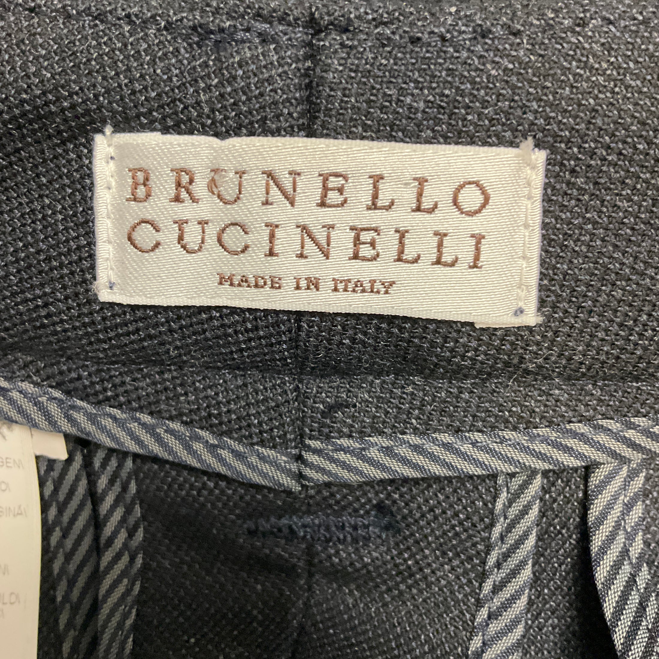 Brunello Cucinelli Navy Blue Wool Trousers with Monili
