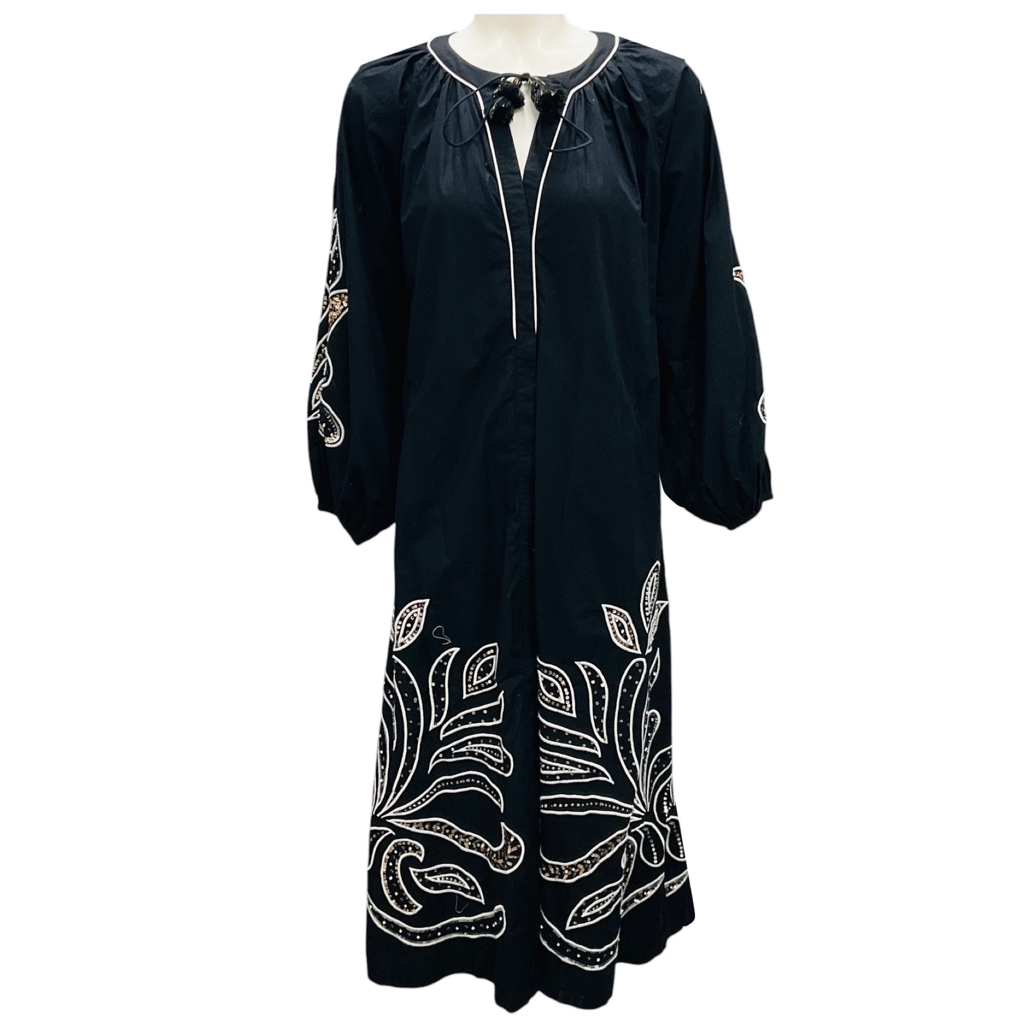 Figue Black Kali Sequined and Embroidered Cotton Midi Dress