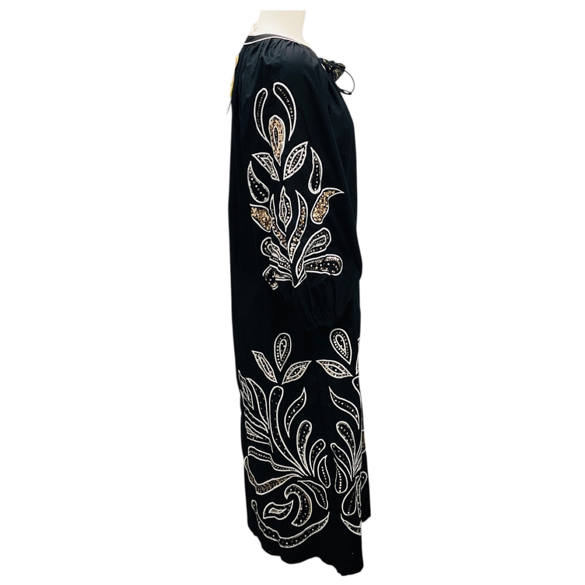 Figue Black Kali Sequined and Embroidered Cotton Midi Dress