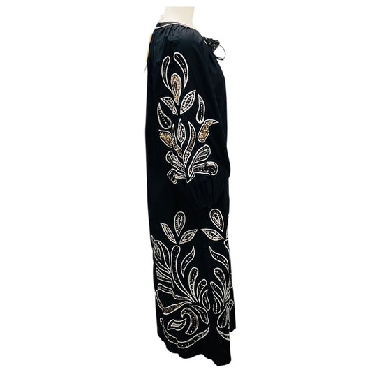 Figue Black Kali Sequined and Embroidered Cotton Midi Dress
