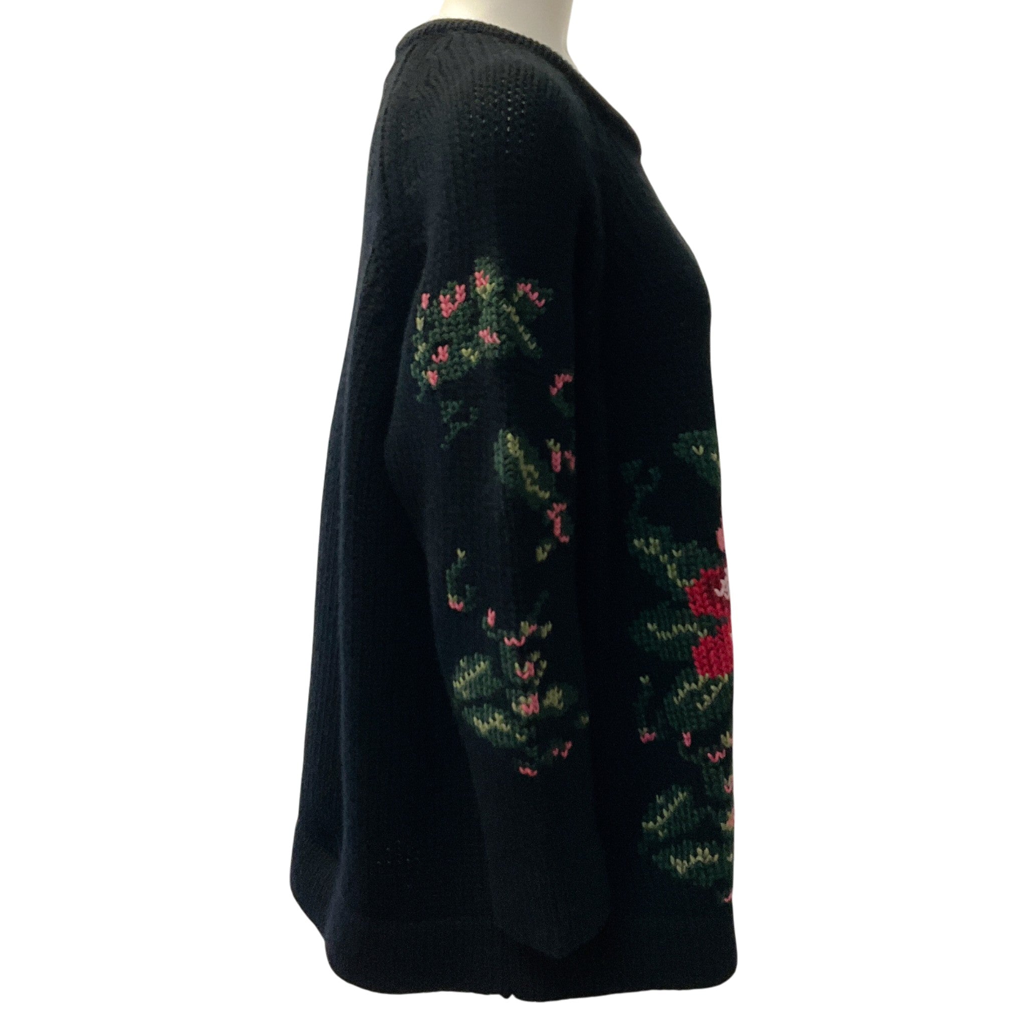 Lamberto Losani Black Cashmere Girocollo Floral Sweater