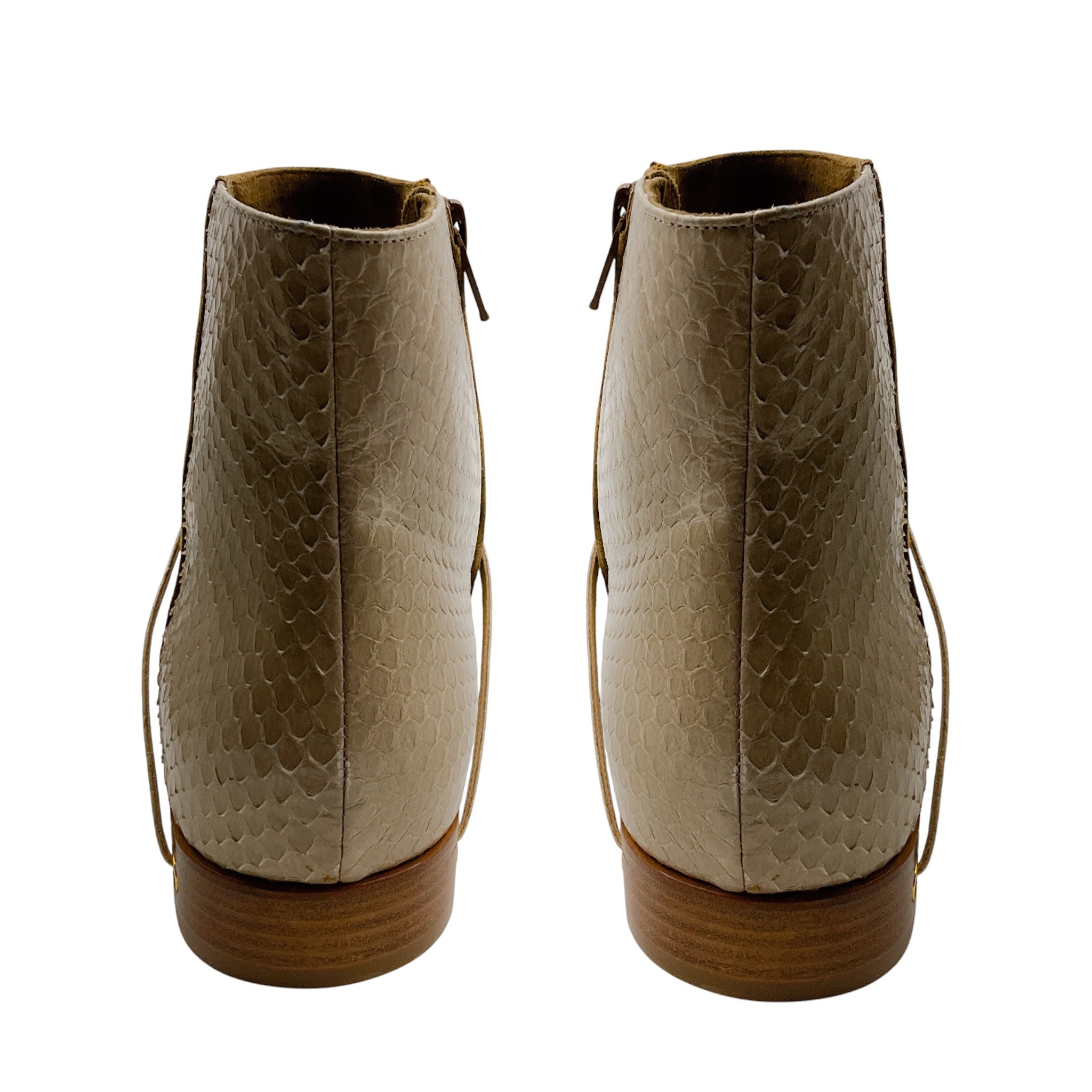 Jennifer Chamandi Tan Suede and Snakeskin Print Ankle Booties