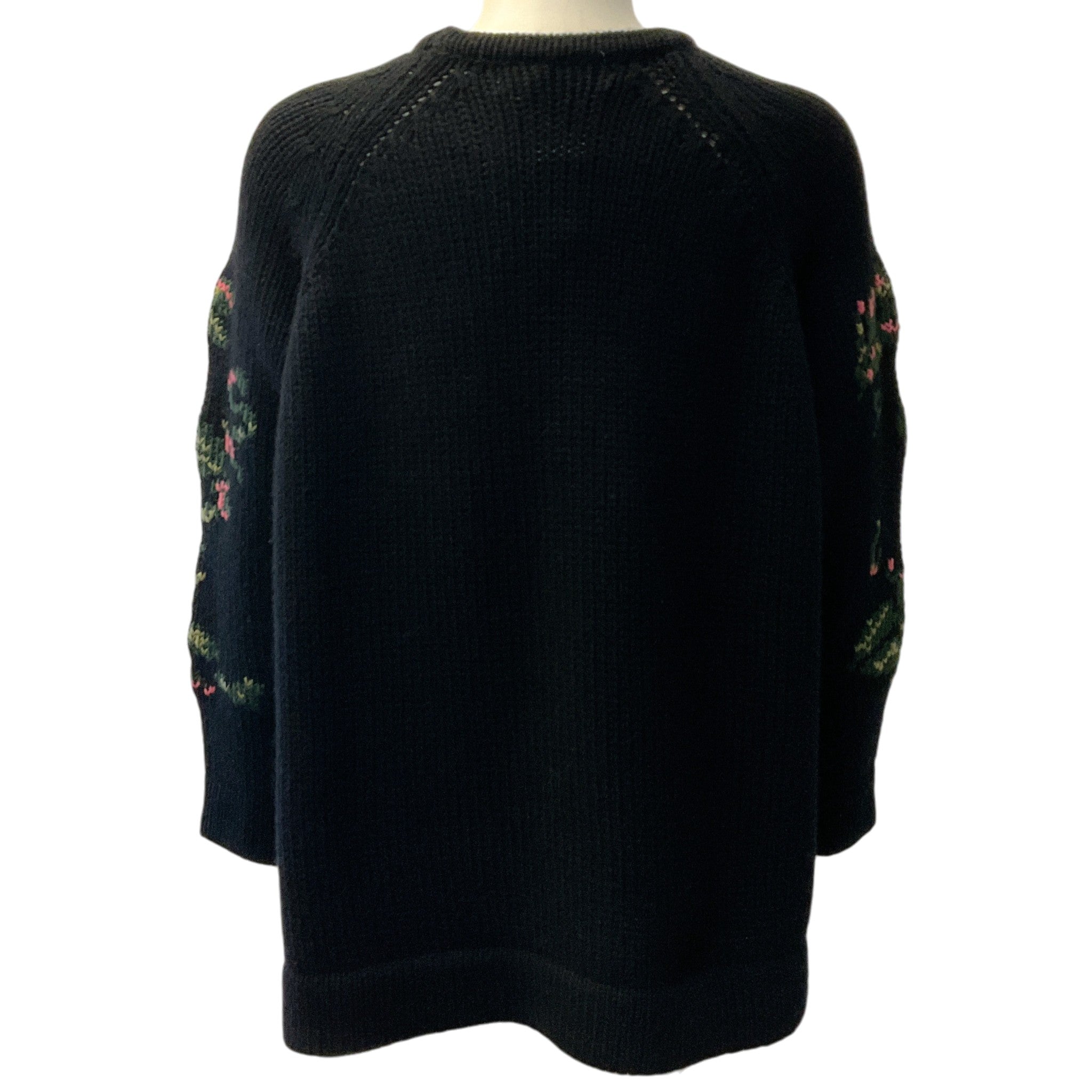 Lamberto Losani Black Cashmere Girocollo Floral Sweater