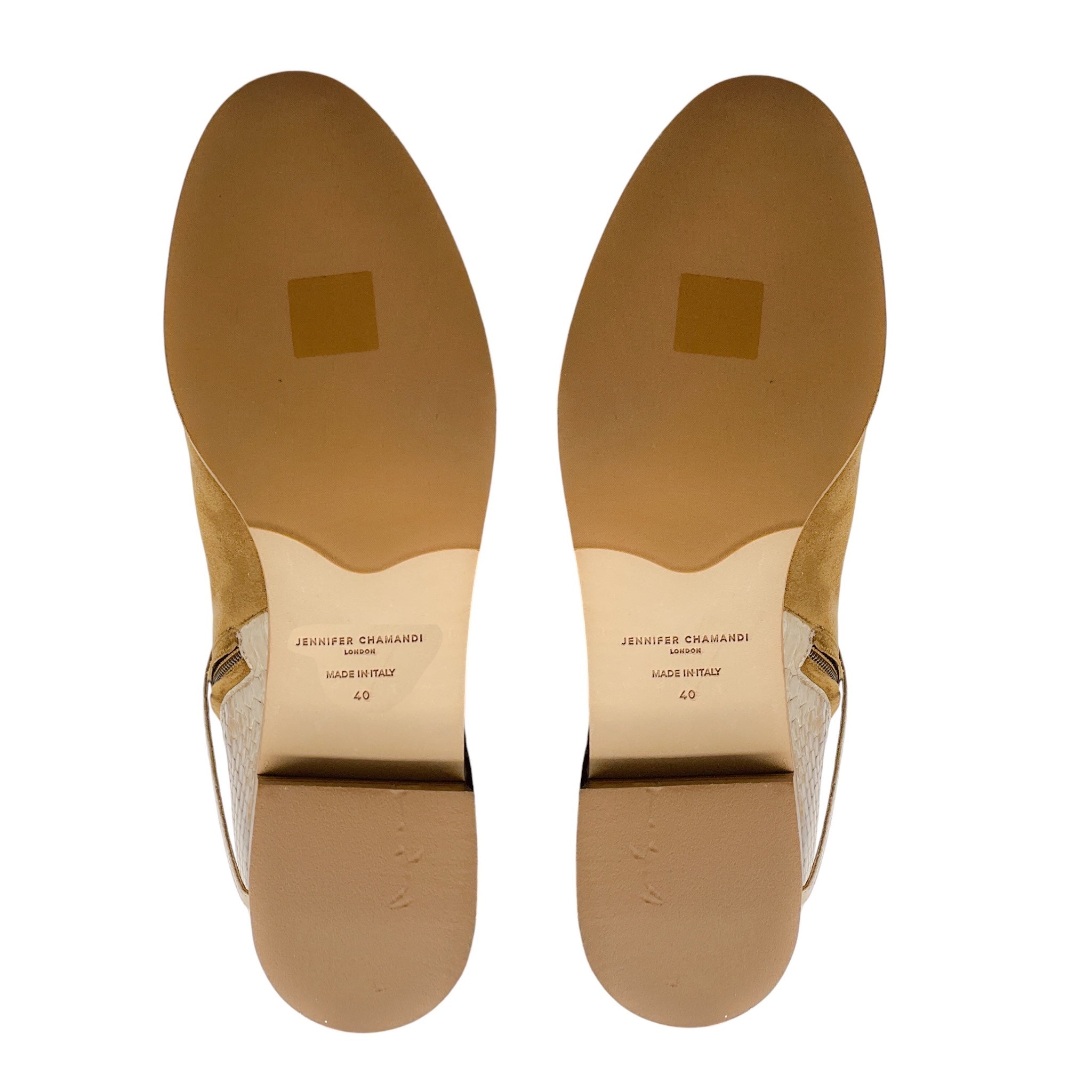 Jennifer Chamandi Tan Suede and Snakeskin Print Ankle Booties