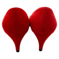 Load image into Gallery viewer, Prada Red Suede Scalloped Edge Kitten Heel Pumps
