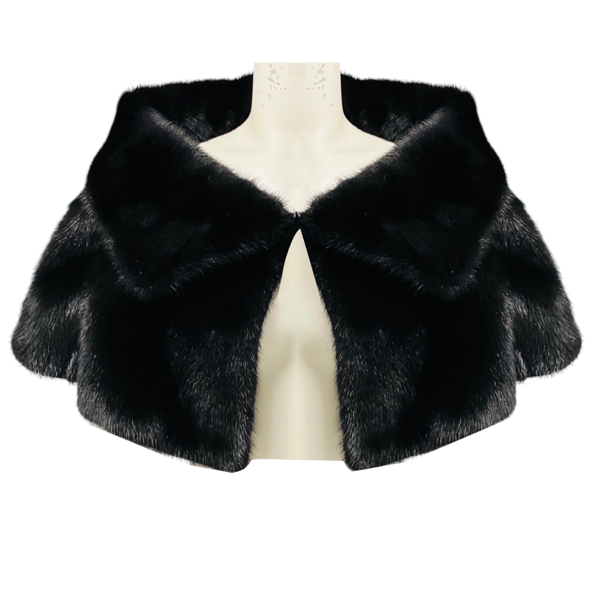 Oscar de la Renta Black Silk Lined Mink Fur Cropped Bolero Jacket