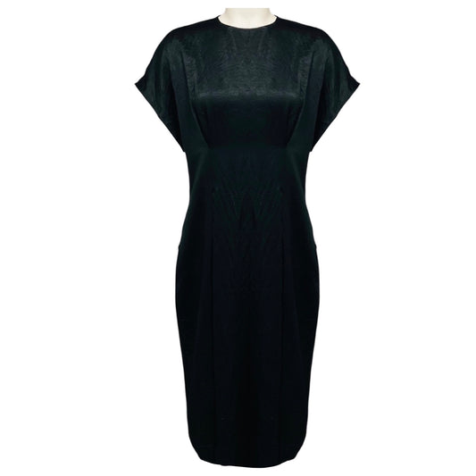 Lee Mathews Black Crinkled Short Sleeved Satin Midi Dress