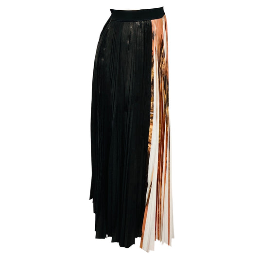 Proenza Schouler Black / White / Copper Metallic Plisse Pleated Foil Maxi Skirt