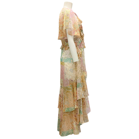 Misa Beige / Pink Multi Printed Long Chiffon Dress