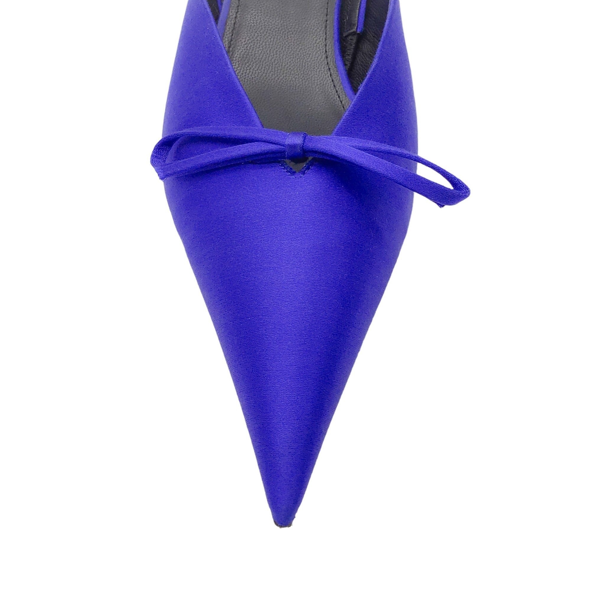 Balenciaga Cobalt Blue Bow Detail Pointed Toe Low Heel Satin Slingback Pumps