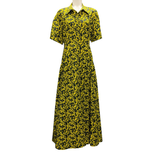 Camilla and Marc Black / Yellow Leto Print Bishop Sleeve Midi Monet Dress