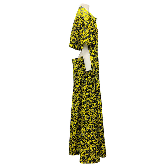 Camilla and Marc Black / Yellow Leto Print Bishop Sleeve Midi Monet Dress