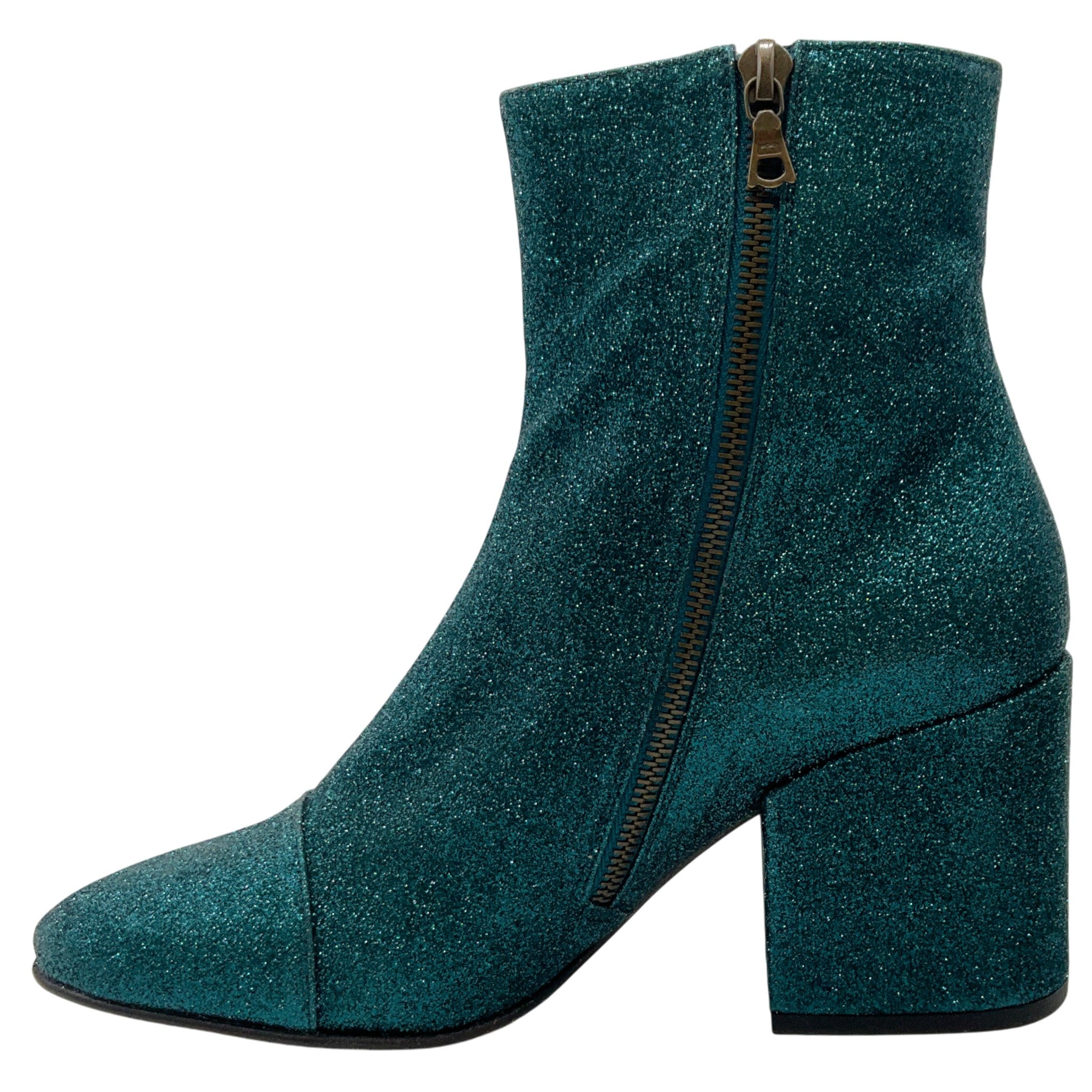 Dries van Noten Teal Glitter Ankle Boots