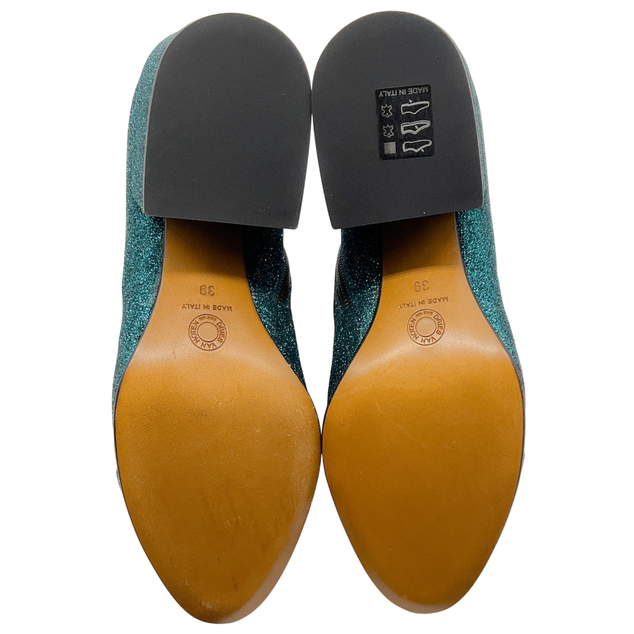Dries van Noten Teal Glitter Ankle Boots