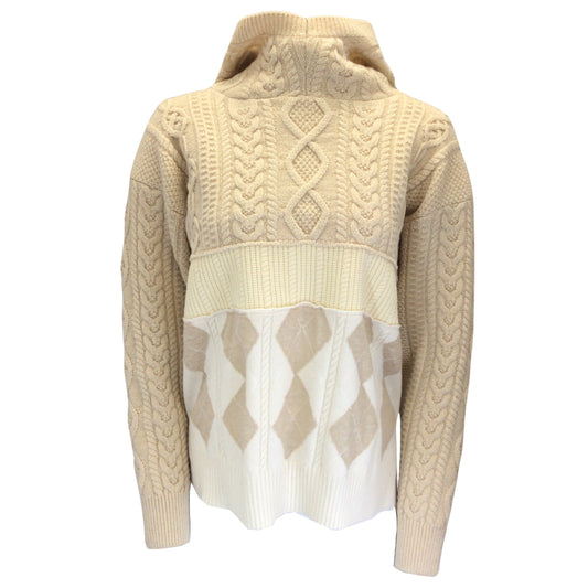 Tao by Comme des Garcons Beige Hooded Cable Knit Sweater