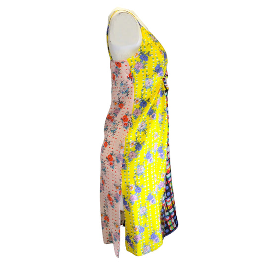 Snow Xue Gao Yellow Multi Mixed Print Sleeveless Silk Dress