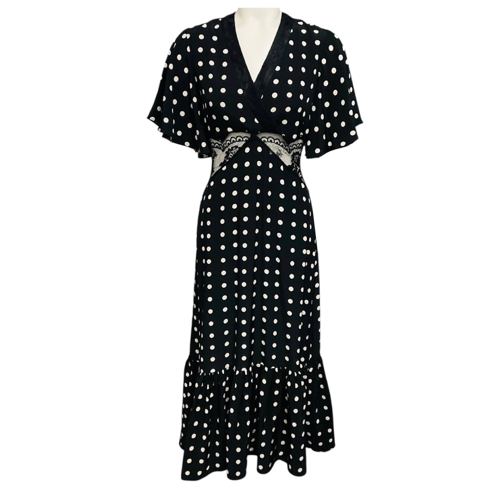 Arias Black / White Polka Dot Print Lace Inset Gia Dress
