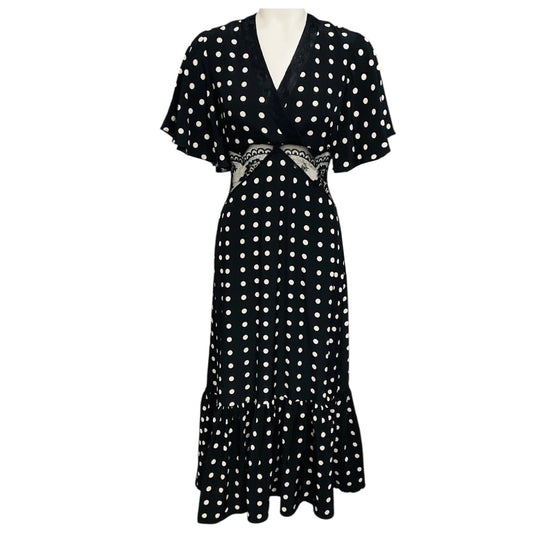 Arias Black / White Polka Dot Print Lace Inset Gia Dress