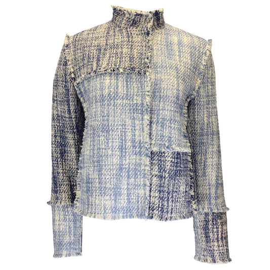 Akris Blue / White Fringed Tweed Jacket