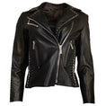 Load image into Gallery viewer, Nour Hammour Black Lace Detail Moto Zip Lambskin Leather Jacket
