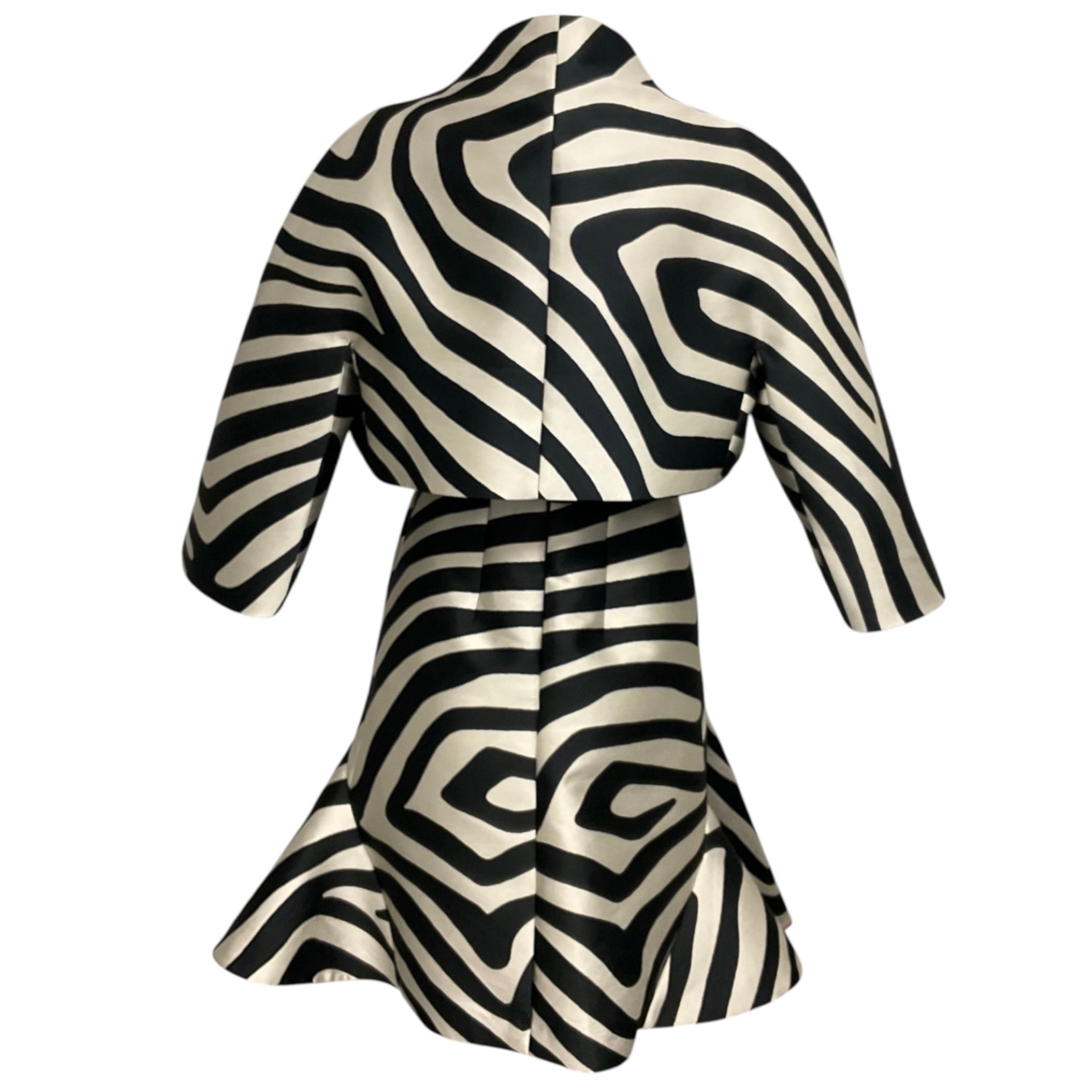 Paule Ka Silver / Black Patterned Jacquard Jacket and Cocktail Dress Set