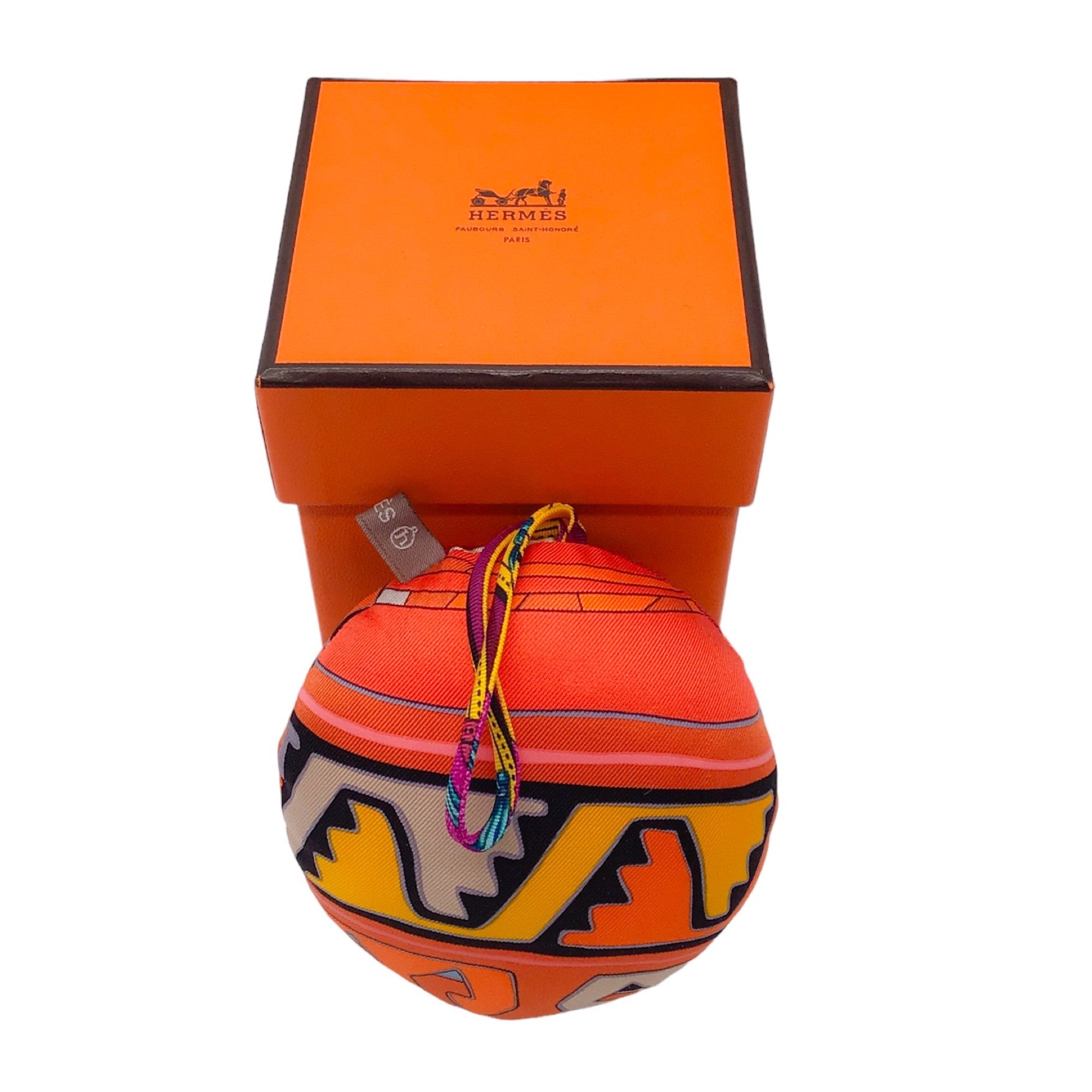 Hermes Orange Multi Printed Petit H Silk Ornament