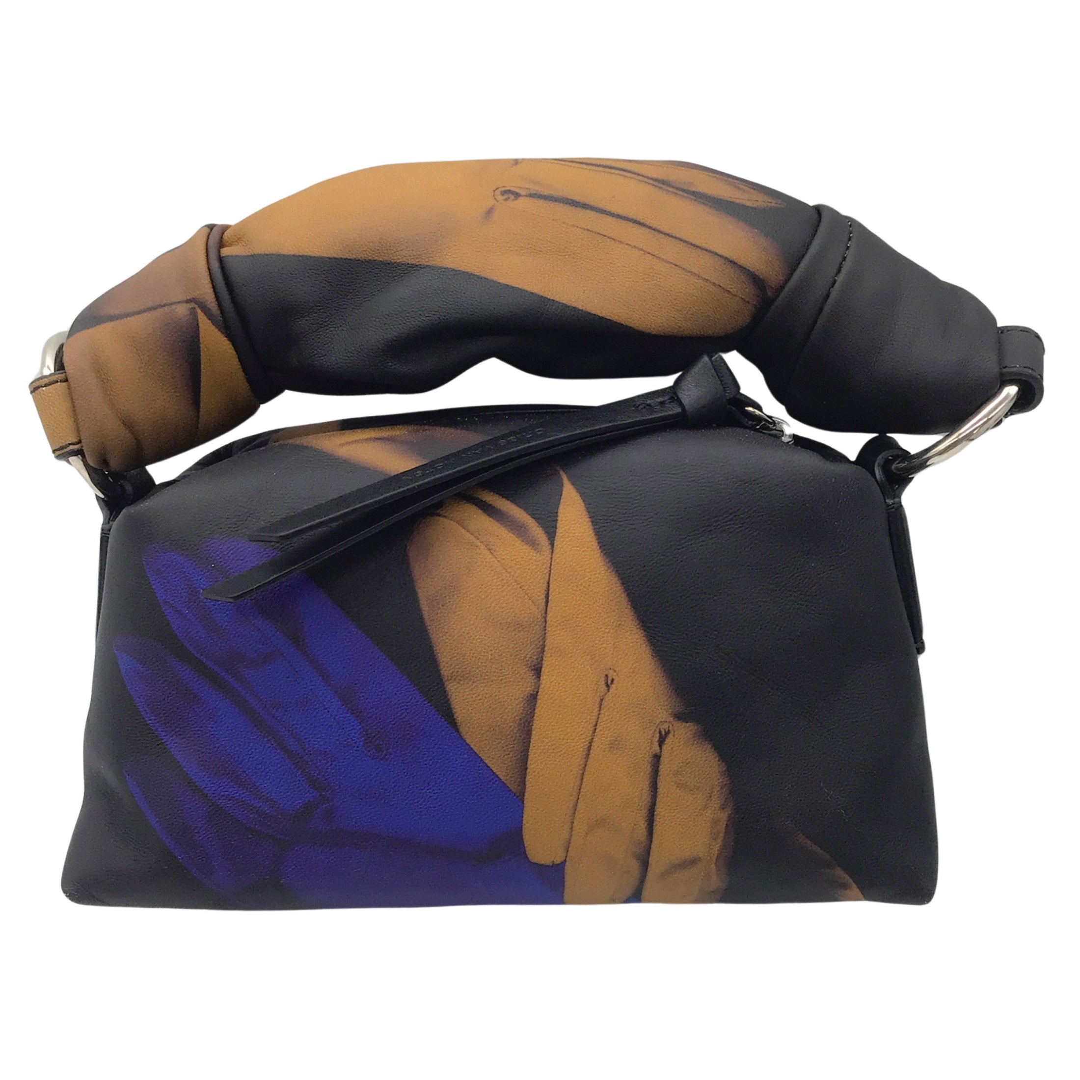 Dries van Noten Black Multi Gloves Print Puff Leather Top Handle Bag