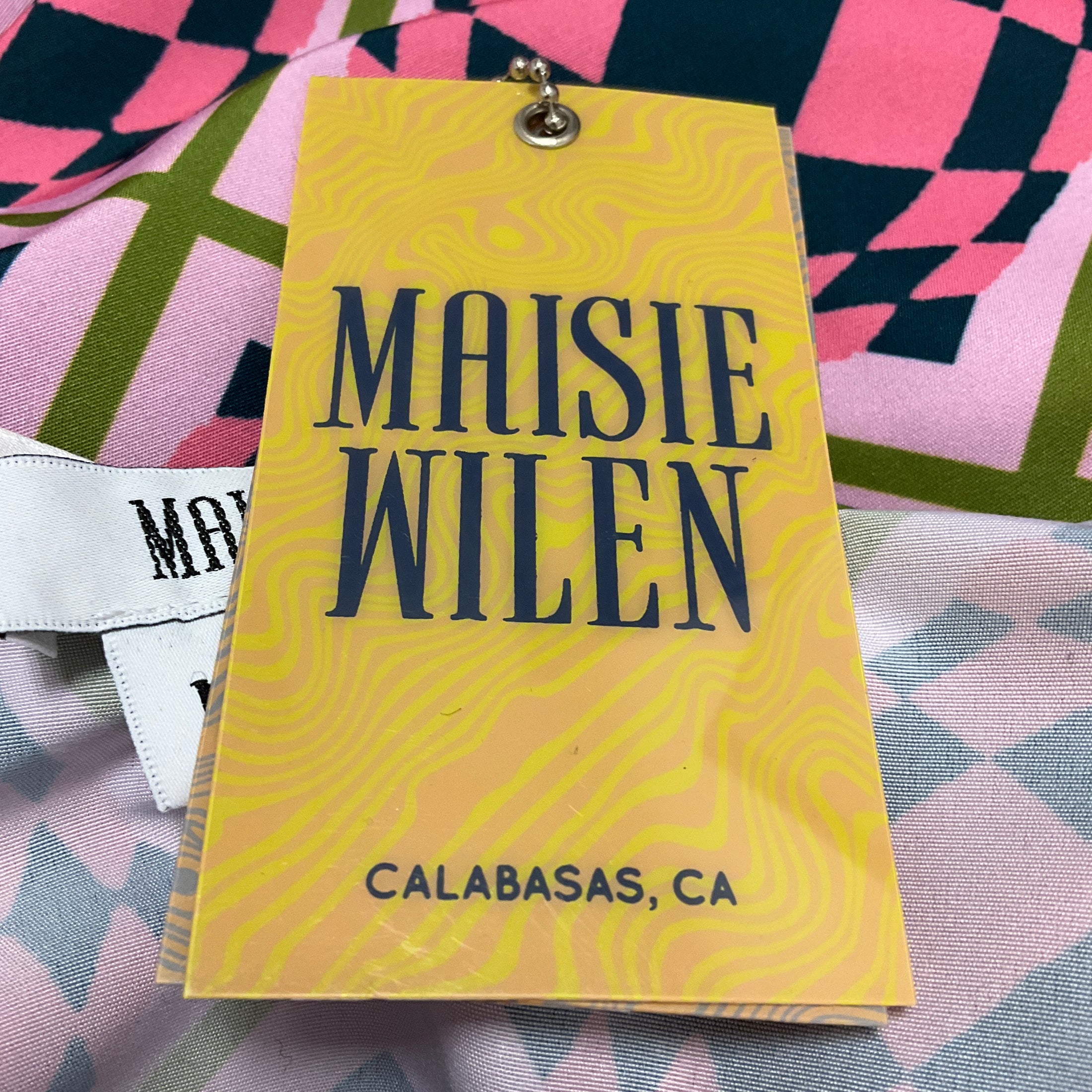 Maisie Wilen Pink Multi Geometric High Neck Open Back Top