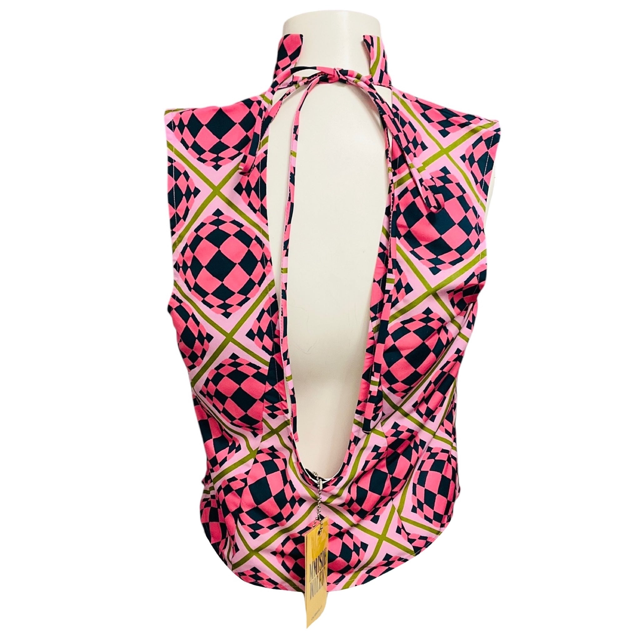 Maisie Wilen Pink Multi Geometric High Neck Open Back Top