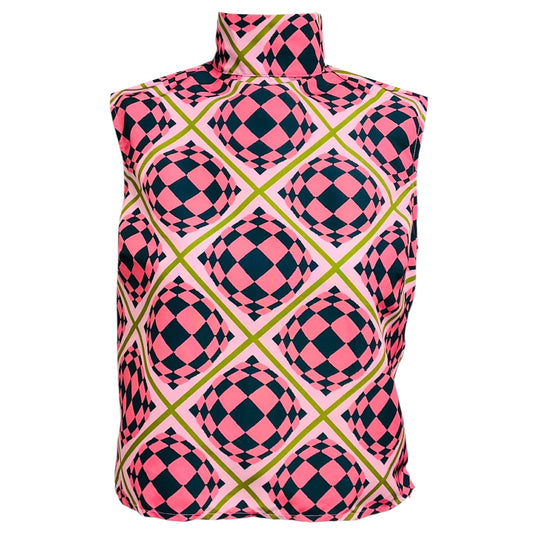 Maisie Wilen Pink Multi Geometric High Neck Open Back Top