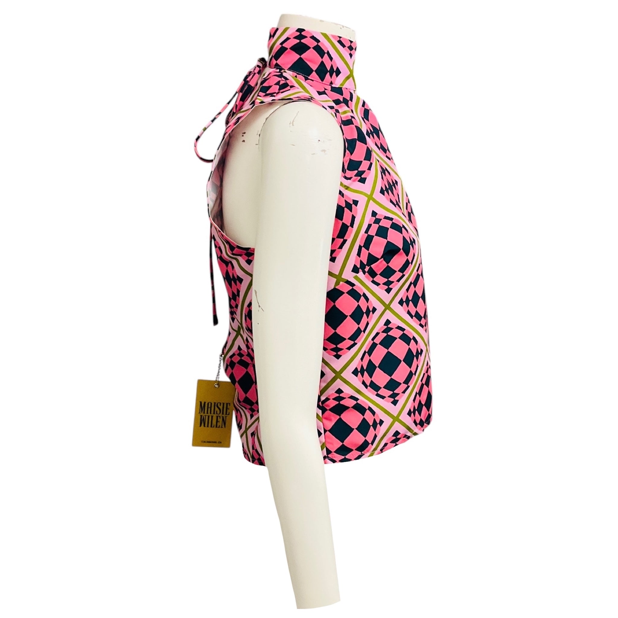 Maisie Wilen Pink Multi Geometric High Neck Open Back Top