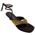 Load image into Gallery viewer, Tamara Mellon Tan / Brown Snakeskin Print and Suede Sandals with Elegant Wrap Design
