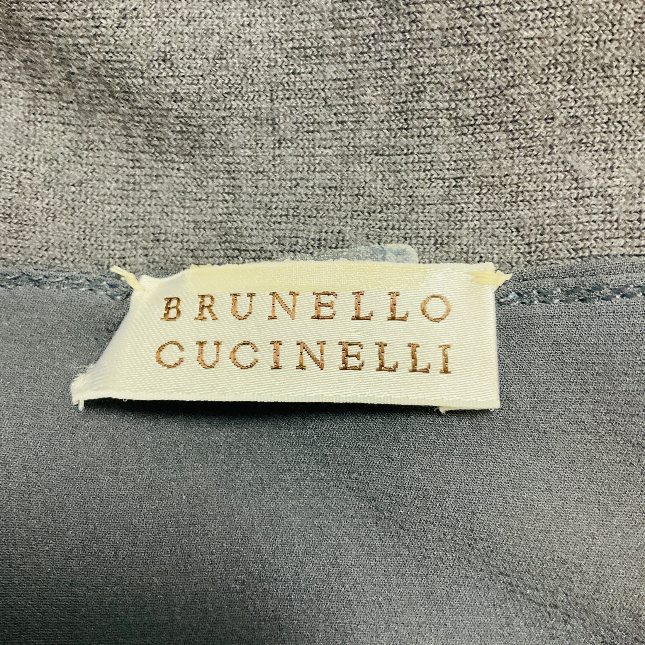 Brunello Cucinelli Slate Blue Grey One Shoulder Silk Crepe and Knit Top