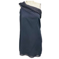 Load image into Gallery viewer, Brunello Cucinelli Slate Blue Grey One Shoulder Silk Crepe and Knit Top
