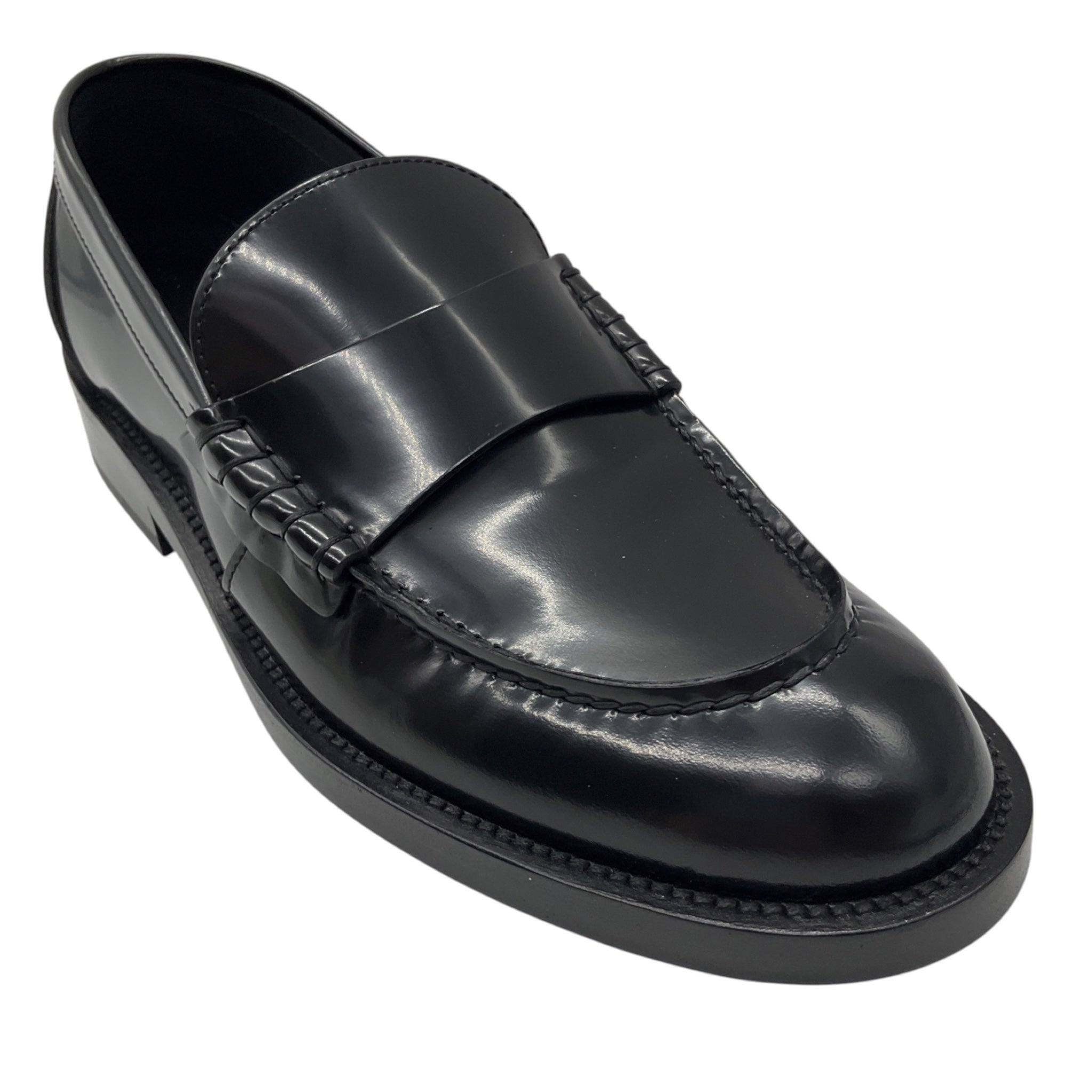 Chanel 2023 Black / Gold Logo Embellished Shiny Calfskin Leather Loafers