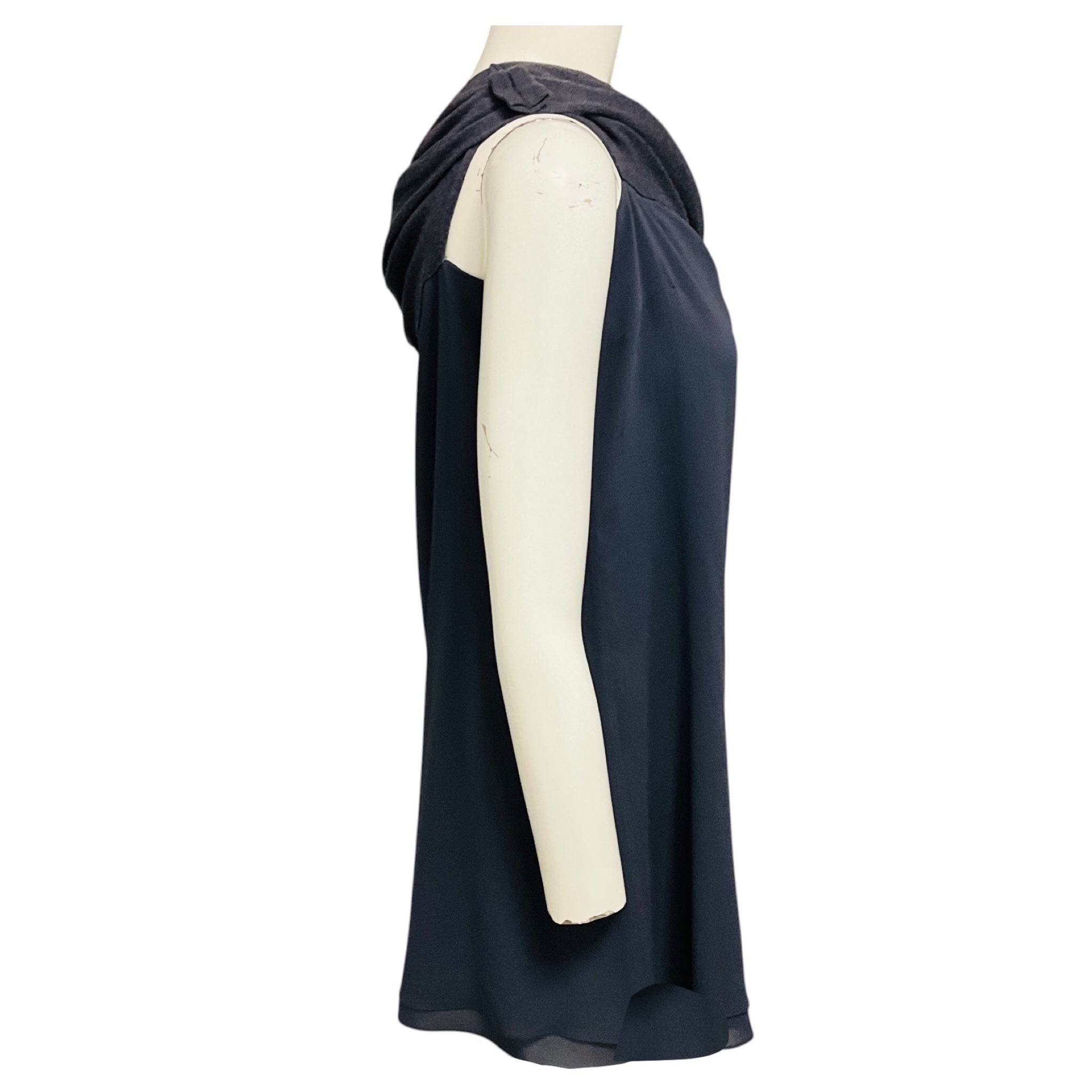 Brunello Cucinelli Slate Blue Grey One Shoulder Silk Crepe and Knit Top