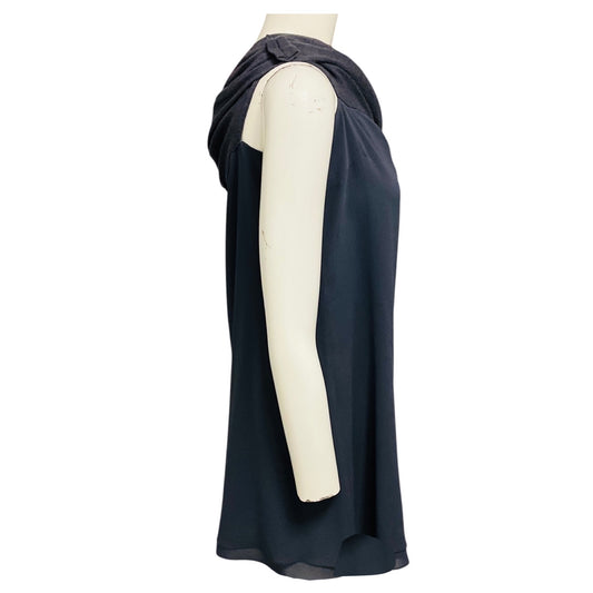 Brunello Cucinelli Slate Blue Grey One Shoulder Silk Crepe and Knit Top