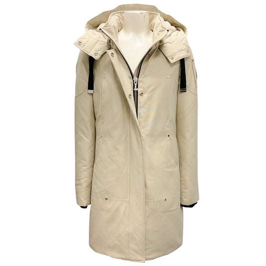 Moose Knuckles Beige Shearling Trimmed Down Puffer Parka Coat