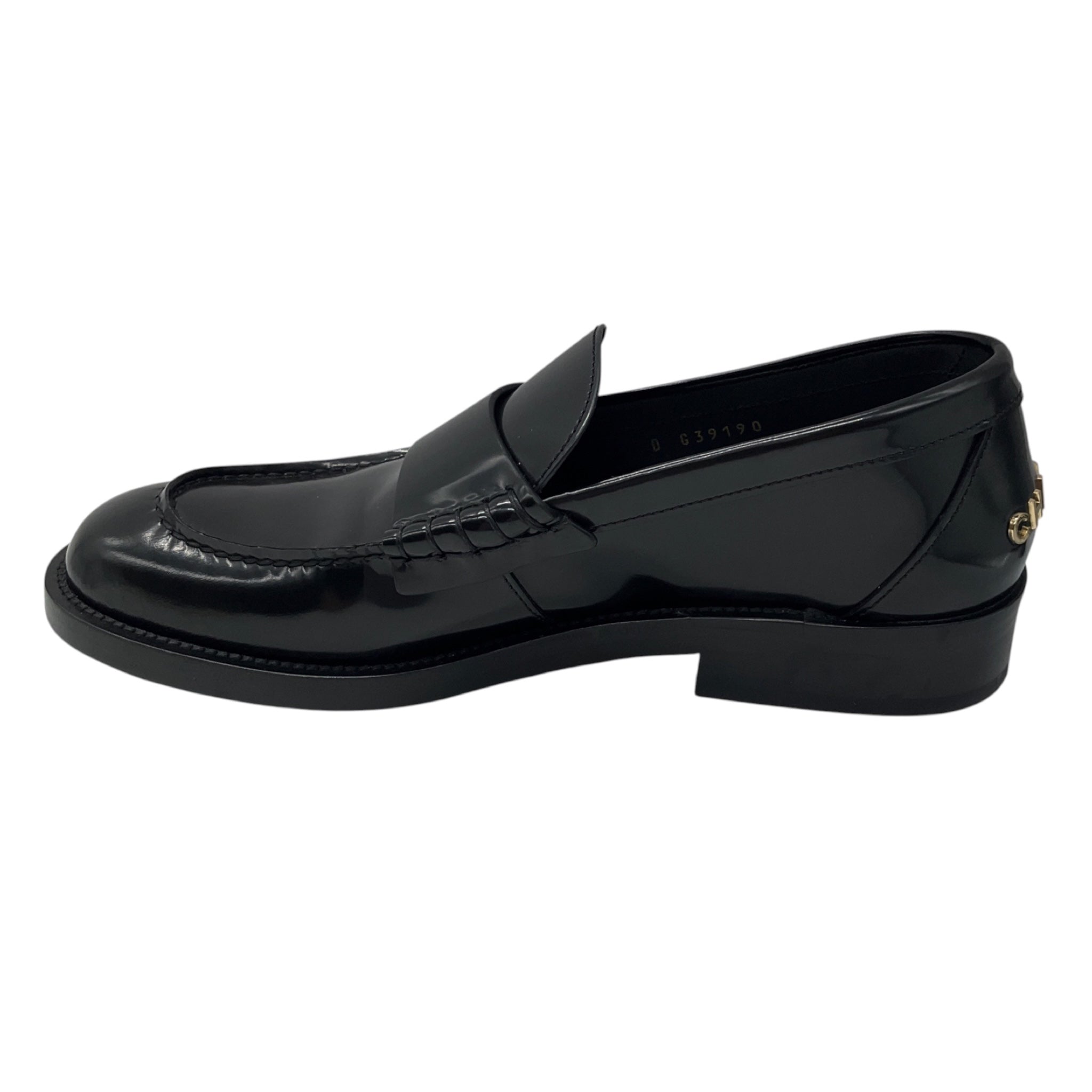 Chanel 2023 Black / Gold Logo Embellished Shiny Calfskin Leather Loafers
