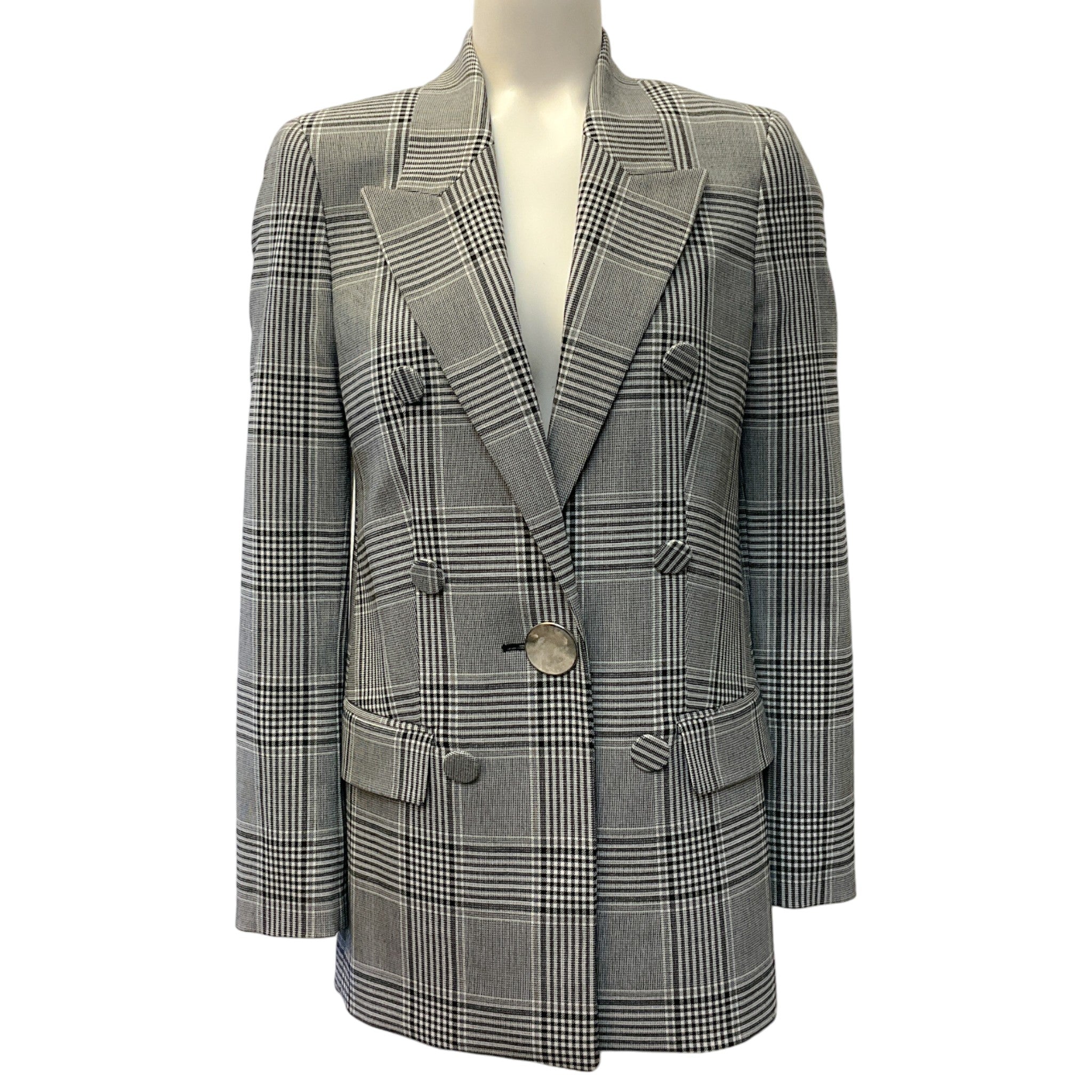 Alexander Wang Black / White Glen Plaid Blazer with Silver Button
