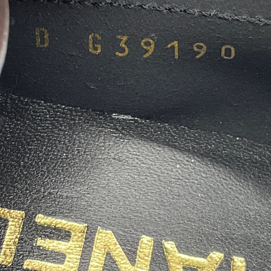 Chanel 2023 Black / Gold Logo Embellished Shiny Calfskin Leather Loafers