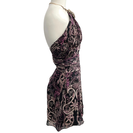 Roberto Cavalli Black / Purple Print Silk Halter Dress